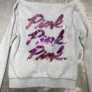 PINK Sequin Zip-up Hoodie, Large